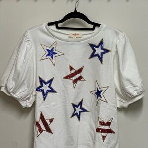 Star Sequenced, puffy sleeved shirt